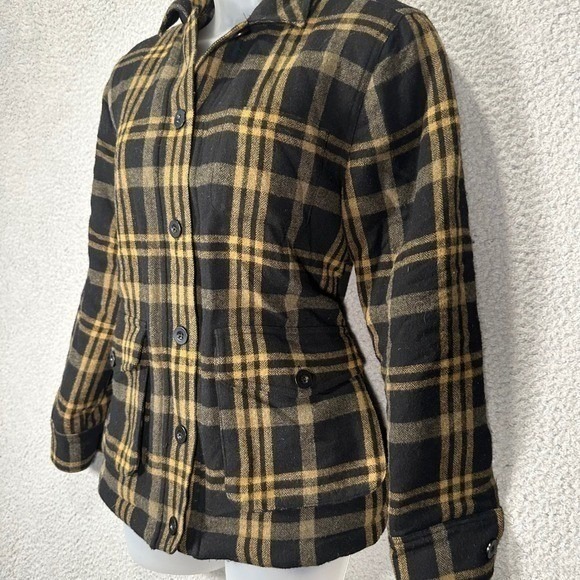 Jenni Kayne Farmhouse Plaid Jacket Women XS Black Yellow Wool Blend Quilted Coat - Picture 4 of 16